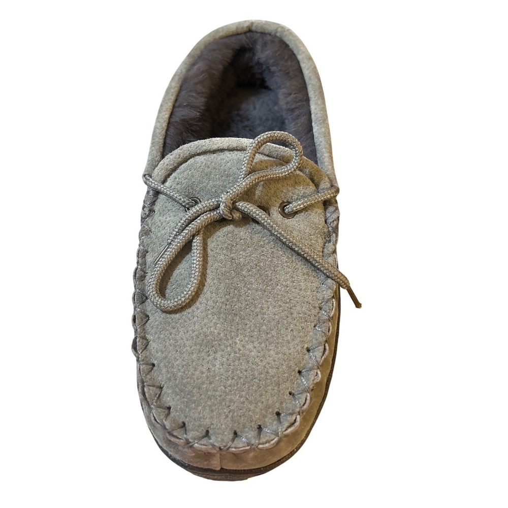 Old Friend Mens Loafer Moccasin Grey Suede Sheepskin Slippers 421167‎ Size 8 M